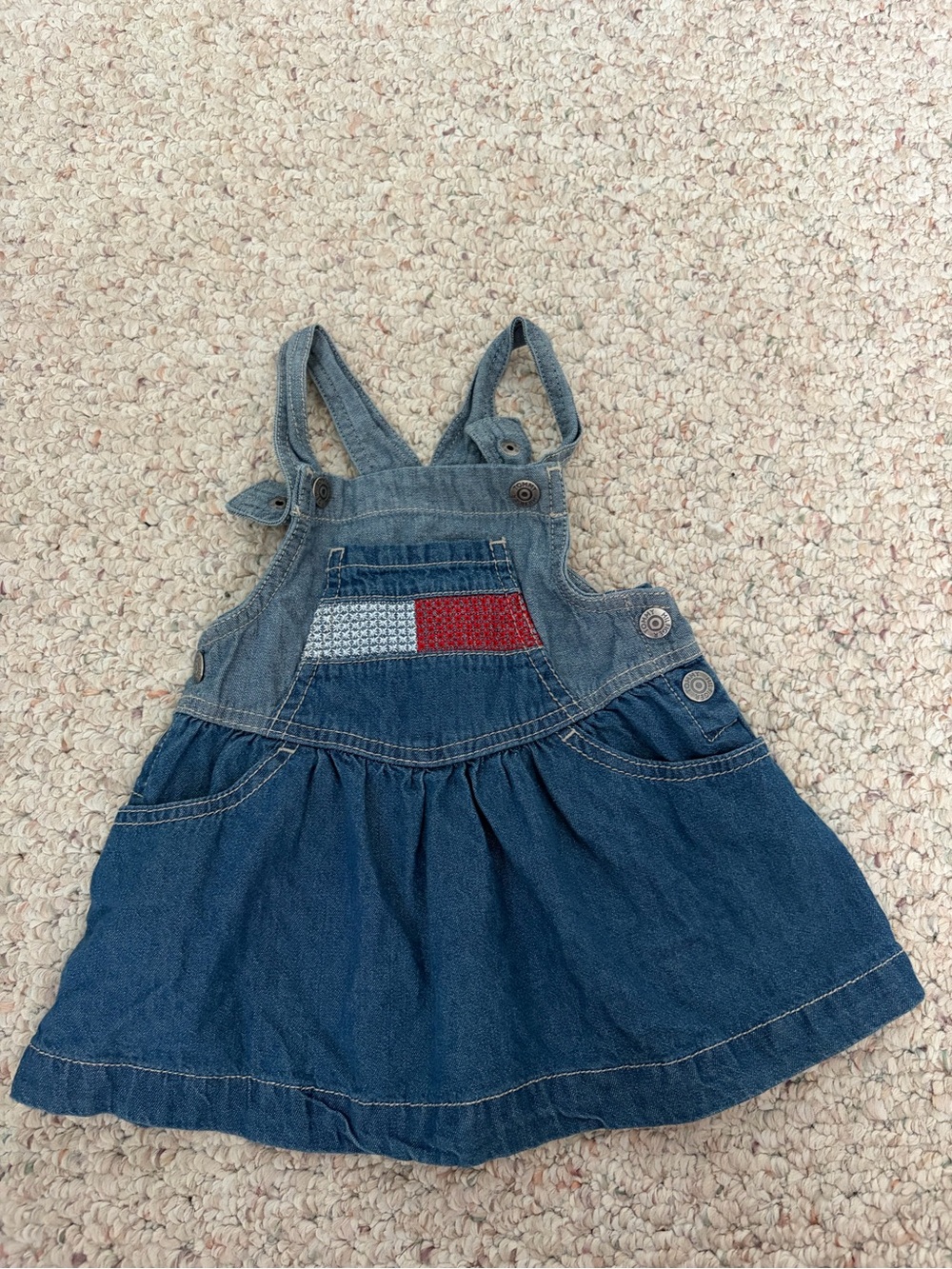 Tommy Hilfiger Denim Toddler Overall Dress with Red & White Patch